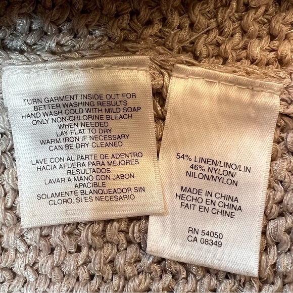 Jones‎ New York Linen Crochet 3/4 Sleeve Cardigan Sz M EUC Cafe Au Lait Color - Picture 9 of 9